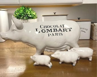 Rare Pottery French Pig And Piglets Lombart Chocolat Paris 16"