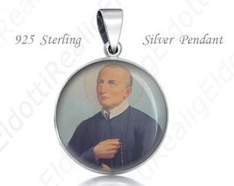 St Clement Maria Hofbauer Religious Round Medal Silver Tone Pendant with Rhinestones