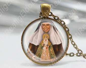 Maria Purisima de la Cruz Catholic Necklace Medal Spanish Sister Bronze Pendant Chain Link Religious Jewelry NEW