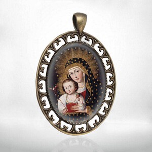 Madonna and Child with Bird  Catholic Medal Pendant Religious Jewelry