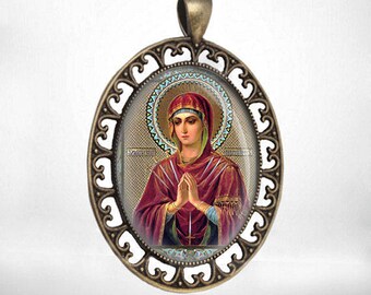 Virgin Mary Holy Mother Medal Bronze Tone Christian Orthodox Icon NEW
