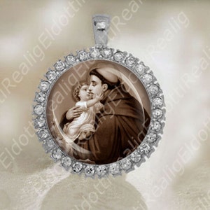 St. Antonius en het kindje Jezus in sepiakleur Medaille katholiek religieus zilverkleurig NIEUW