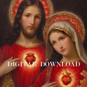 Religieuze kunst twee harten onbevlekte Maria en heilige Jezus DIGITALE DOWNLOAD