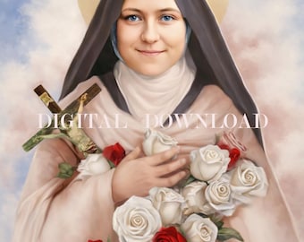 Saint Therese of Lisieux Art: Religious Portrait (Digital Download)