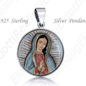 Our Lady Guadalupe Virgin Mary - Religious Christian Medal. Sterling Silver 925 Pendant 20mm