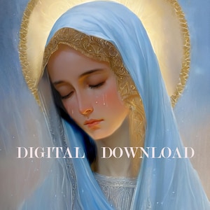 Bedroefde moeder Maria DIGITALE DOWNLOAD - Our Lady Tears katholieke religieuze kunst Print Christian