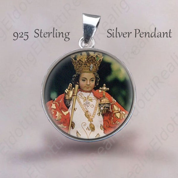 Santo Nino de Cebu Catholic Medal Child Jesus 925 Sterling Silver Pendant 20mm Round NEW