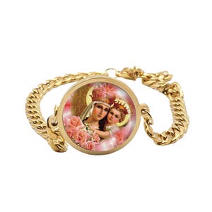 Our Lady Mary with Baby Jesus Bracelet Gold or Silver tone Religious Jewelry Simple Chain