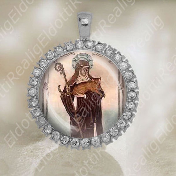 St. Gertrude van Nijvel Patroonheilige van katten, mensen met een psychische aandoening Katholieke medaille, religieuze hanger, patroonheilige medaille
