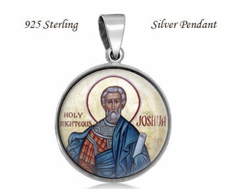 Saint Joshua Round Pendant Sterling Silver Medal