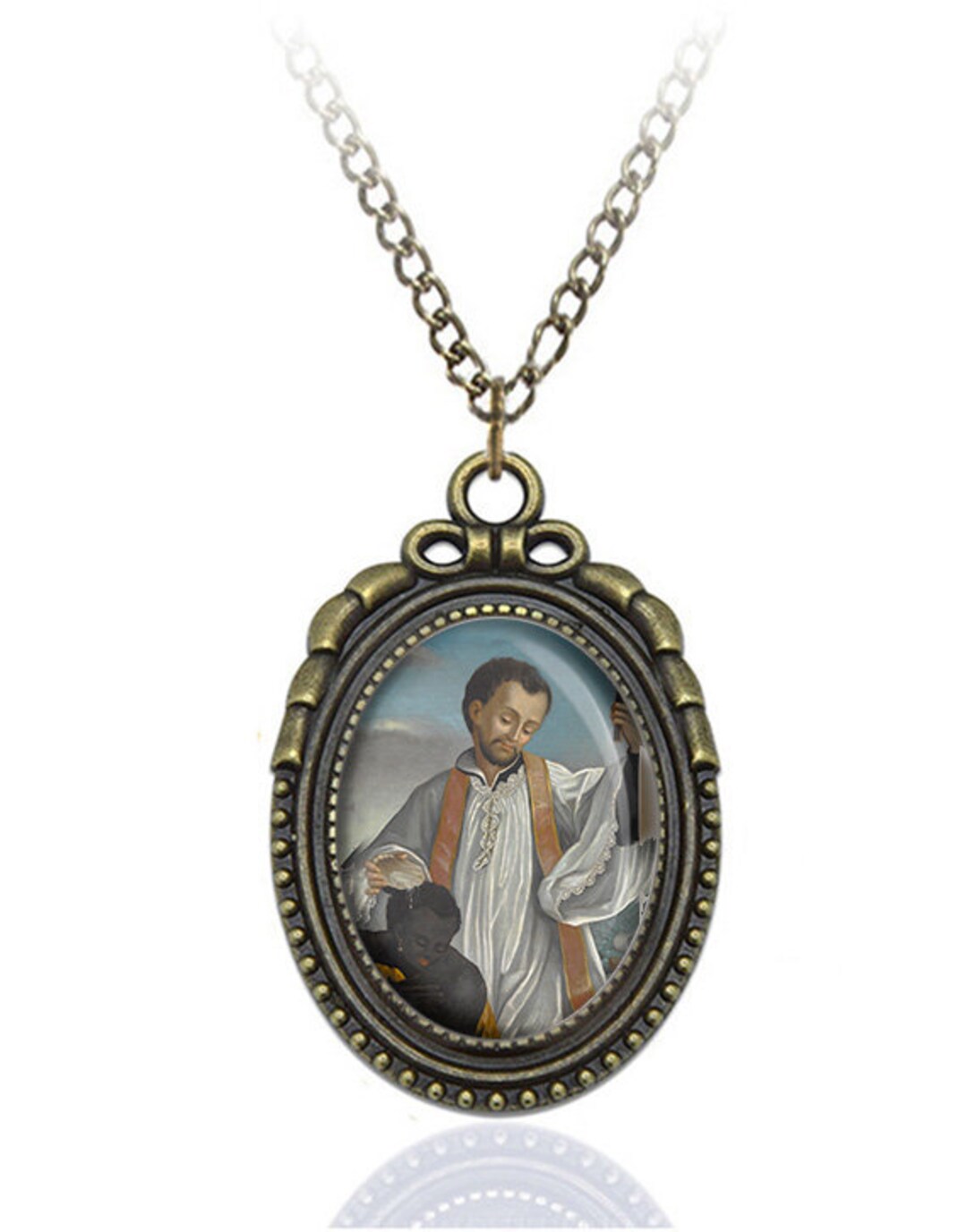 Saint Francis Xavier Bronze Necklace Religious Oval Pendant - Etsy