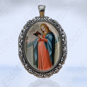 Pregnant Virgin Mary Catholic Christian Medal Silvertone Large Pendant