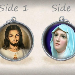 Virgin Mary and Divine Mercy Jesus Christ Catholic Medal Reversible Pendant