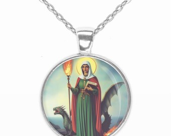 Collana con medaglia e ciondolo del patrono di Santa Marta con drago, medaglia commemorativa