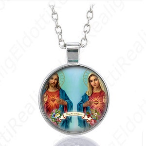 Alliance of the Two Hearts Catholic Necklace Mary Immaculate and Jesus Sacred Heart