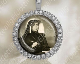 St Jeanne Elisabeth - Christian Catholic Medal Silver Tone Size 34x42mm