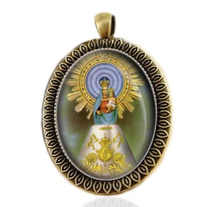 Medalla de Nuestra Señora del Pilar Virgen María Joyería Católica en Tono Bronce NUEVO