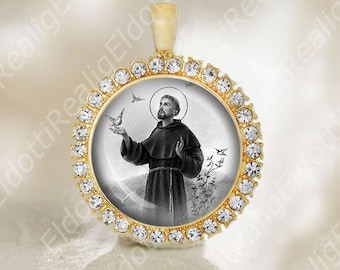 Saint Francis of Assisi Catholic Medal Black and White Pendant