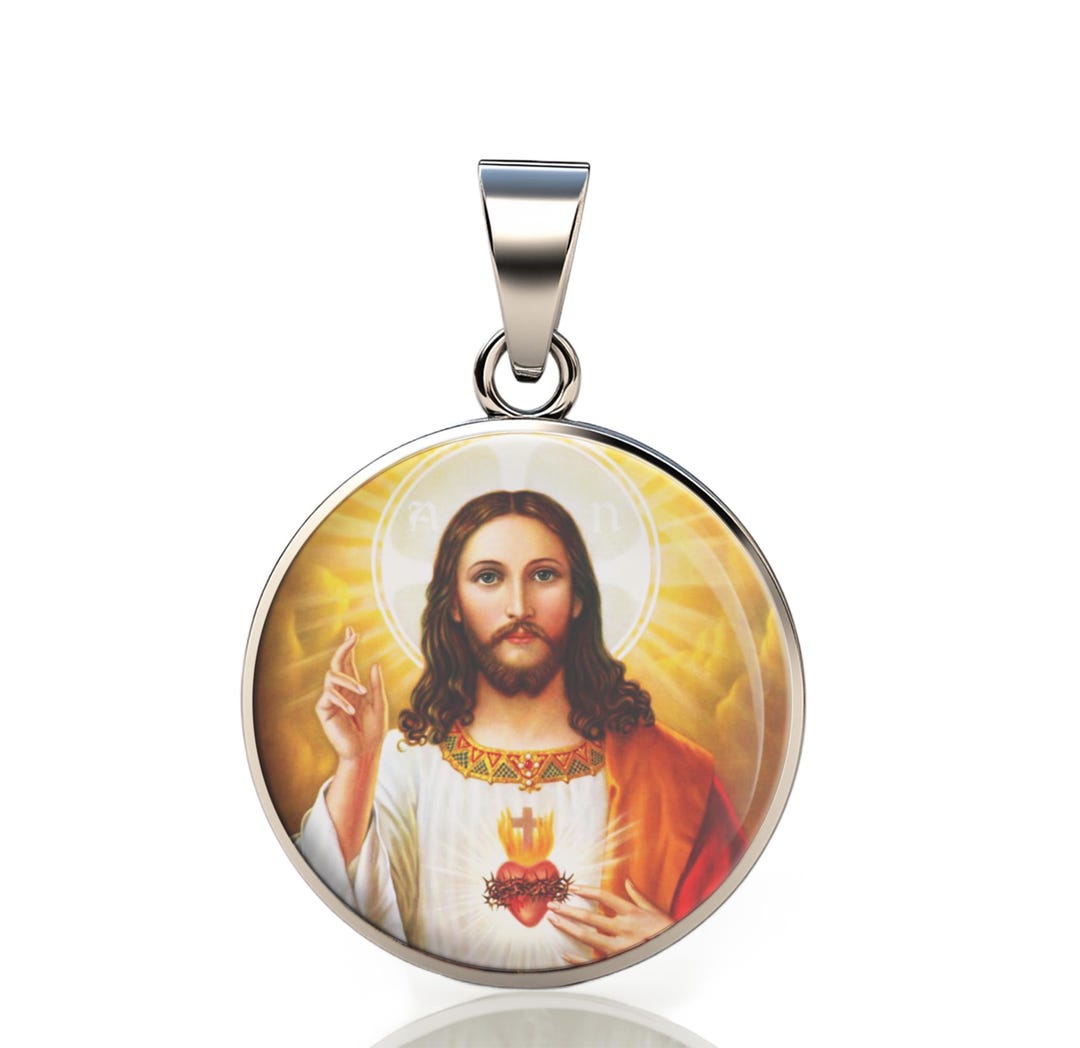 Sacred Heart Jesus Sterling Silver Pendant - Christian Religious Medal ...