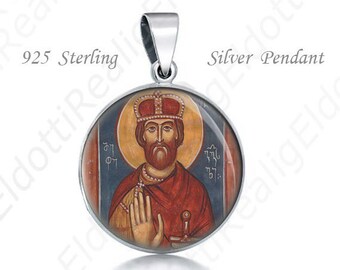 St. Vakhtang Gorgasali Sterling Silver Pendant: Georgian King Medal (20mm)