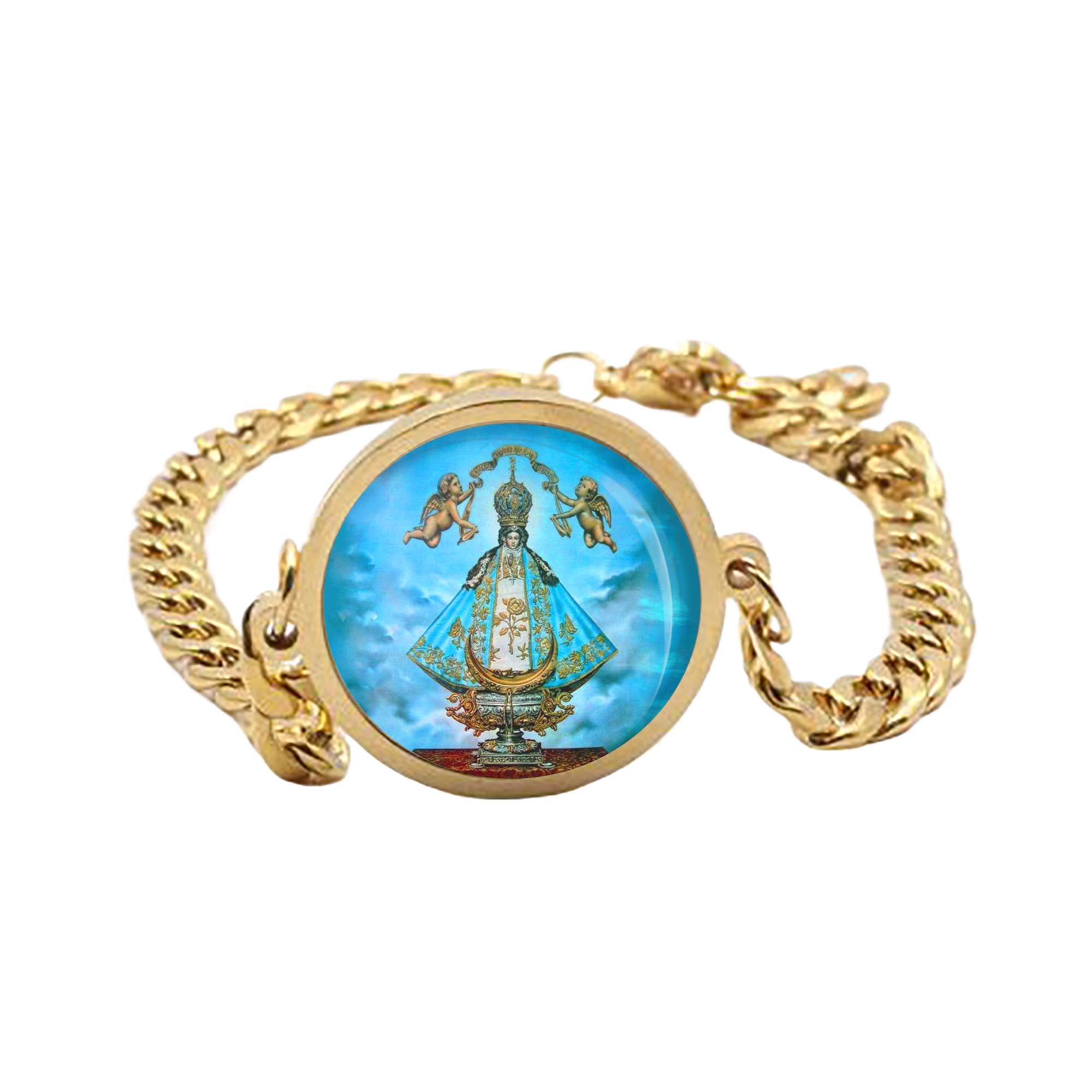 Bracelet gourmette Notre-Dame de San Juan de los Lagos, doré ou argenté, bijoux religieux, chaîne simple