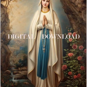 Moeder Maria, Onze Lieve Vrouw van Lourdes, Katholiek DIGITALE DOWNLOAD Religieuze kunst Print Christian