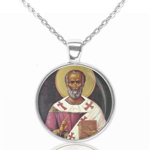 St. Nicholas of Bari the Wonderworkers Necklace. Patron Saint Medal. Christian Pendant Jewelry.