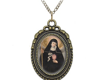 St Gertrude the Great Catholic Necklace Patron Saint Bronze Medal Oval Pendant