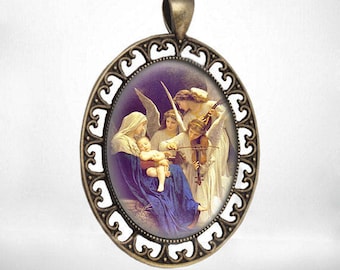 Song of the Angels Catholic Medal Virgin Mary Art Pendant Large Oval
