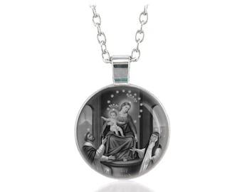Our Lady of Pompeii Black and White Catholic Necklace Pendant