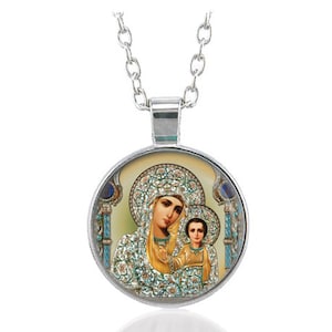 Our Lady of Kazan Theotokos Mother of God Orthodox Icon Necklace Virgin Mary Medal