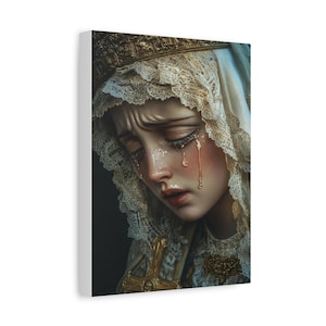 Sorrowful Mary - Holy Mary with Tears Catholic Canvas Wall Art, Christian Decor