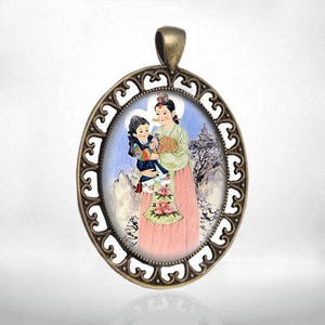 Religieuze katholieke medaille hanger cabochon Maagd Maria Koreaanse Madonna