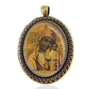 Schwarze Madonna Theotokos von Tabyn Jungfrau Maria Medaille Bronze Ton christlich-Orthodox