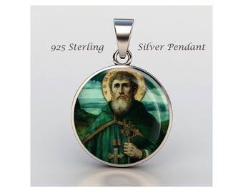 Saint Kevin Of Glendalough Religious Devotional sterling silver 925 Christian Medal Patron  0.8" (20 mm)