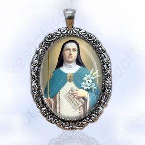 St. Angela of Foligno Medal: Victorian Style Silver Tone Pendant