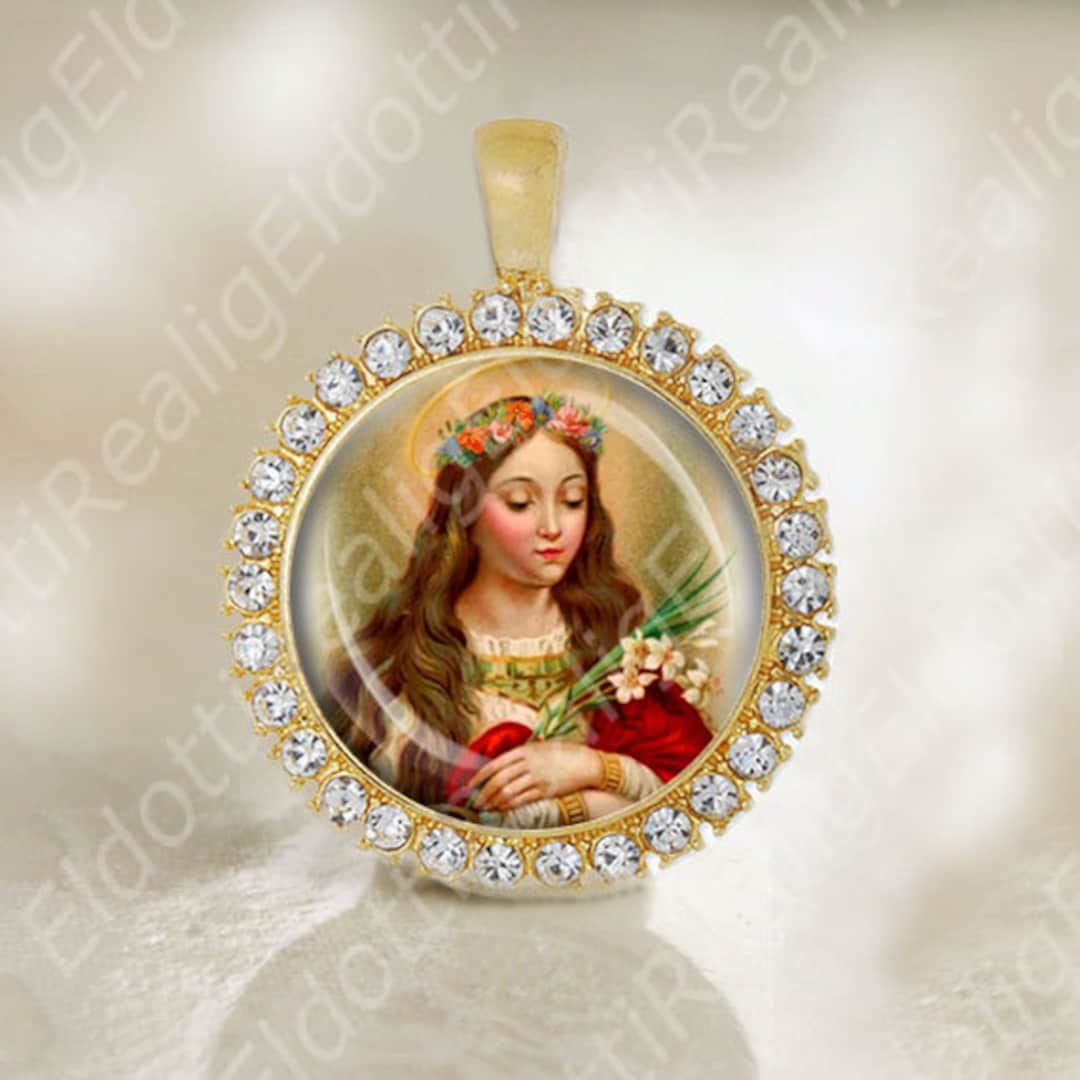 St Philomena Medal Catholic Saint Religious Jewelry Gold Tone Etsy
