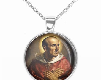 St Charles Borromeo Necklace Round Pendant Medal