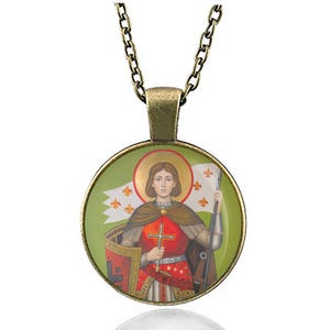 St. Joan of Arc w Sword Medal Necklace Pendant Jewelry
