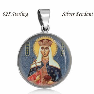 St. Olena 925 Sterling Silver Medal Round 20mm Patron Saint