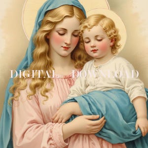 Moeder Maria en baby Jezus DIGITALE DOWNLOAD Religieuze kunst Print Christian