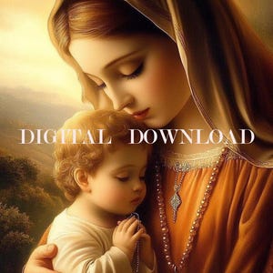 Heilige moeder Maria en baby Jezus religieuze print kunst DIGITALE DOWNLOAD