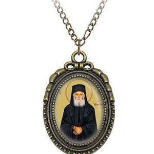 Saint Paisios of Mount Athos Elder Paisios Orthodox Necklace Bronze Oval Medal