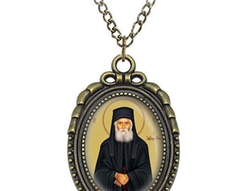 Saint Paisios of Mount Athos Elder Paisios Orthodox Necklace Bronze Oval Medal