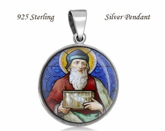 Saint Joachim Father of the Blessed Virgin Round Pendant Sterling Silver Medal