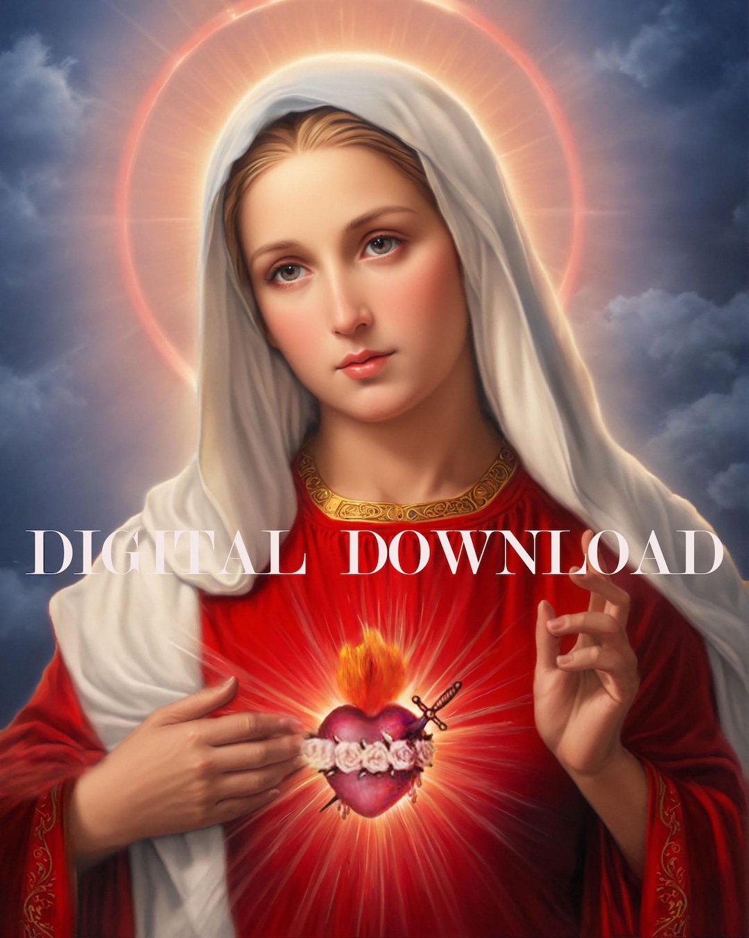 Immaculate Heart of Mother Mary Religious Art DIGITAL DOWNLOAD Catholic ...
