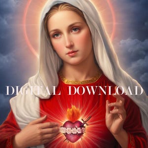Religieuze kunst Onbevlekt hart van Moeder Maria DIGITALE DOWNLOAD Katholieke Print