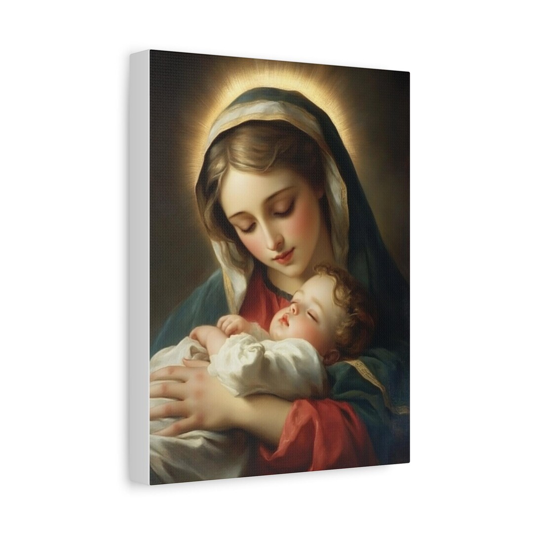 聖母マリアと眠る幼子イエスのカトリックキャンバス壁アート、キリスト