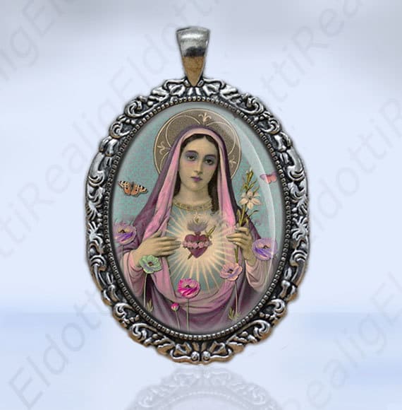 Immaculate Heart of Mary Catholic Christian Medal Antique