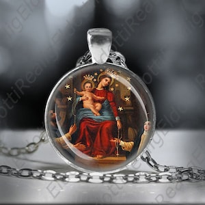 Our Lady of Pompeii - Catholic Necklace Medal Virgin Mary Pendant Jewelry Chain Silver Tone